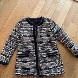 Chic Ann Taylor Multicolor Tweed Jacket with Black Trim